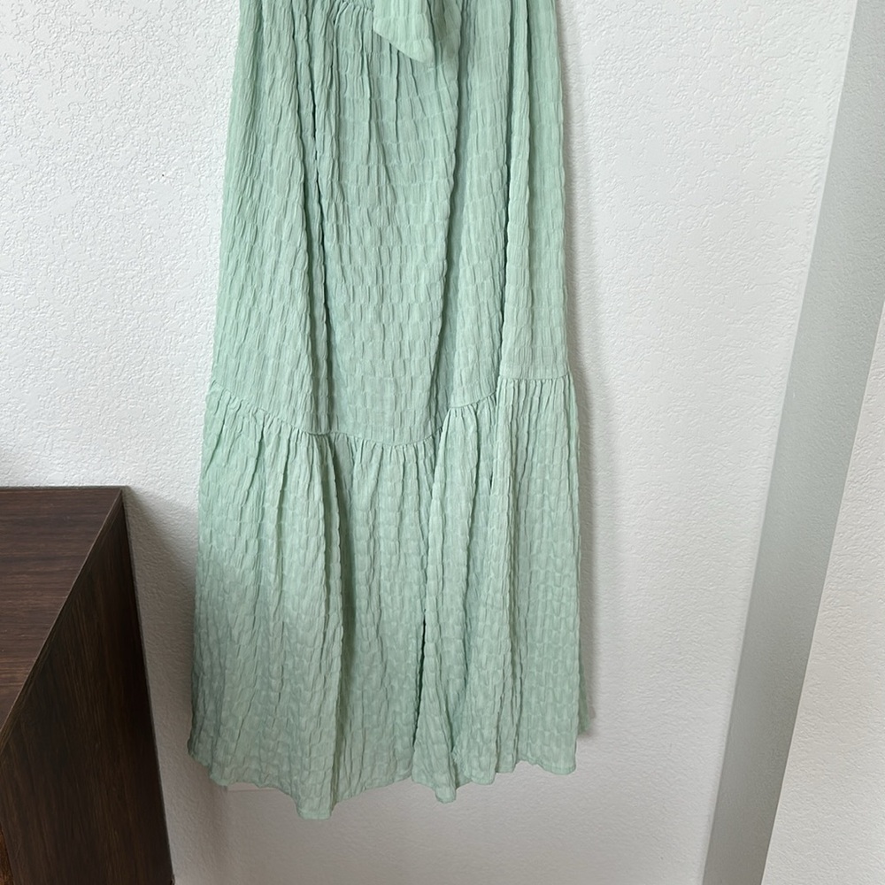 LUSH Dreamiest Darling Mint Smocked Tie-Back Tiered Midi Dress Small - Picture 9 of 10